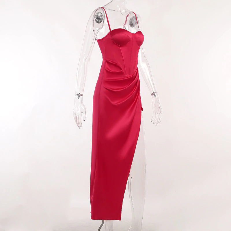 Emily Elegant Backless Satin Split Midi Dress