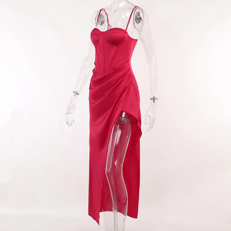 Emily Elegant Backless Satin Split Midi Dress