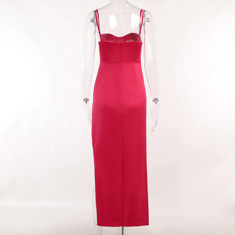 Emily Elegant Backless Satin Split Midi Dress