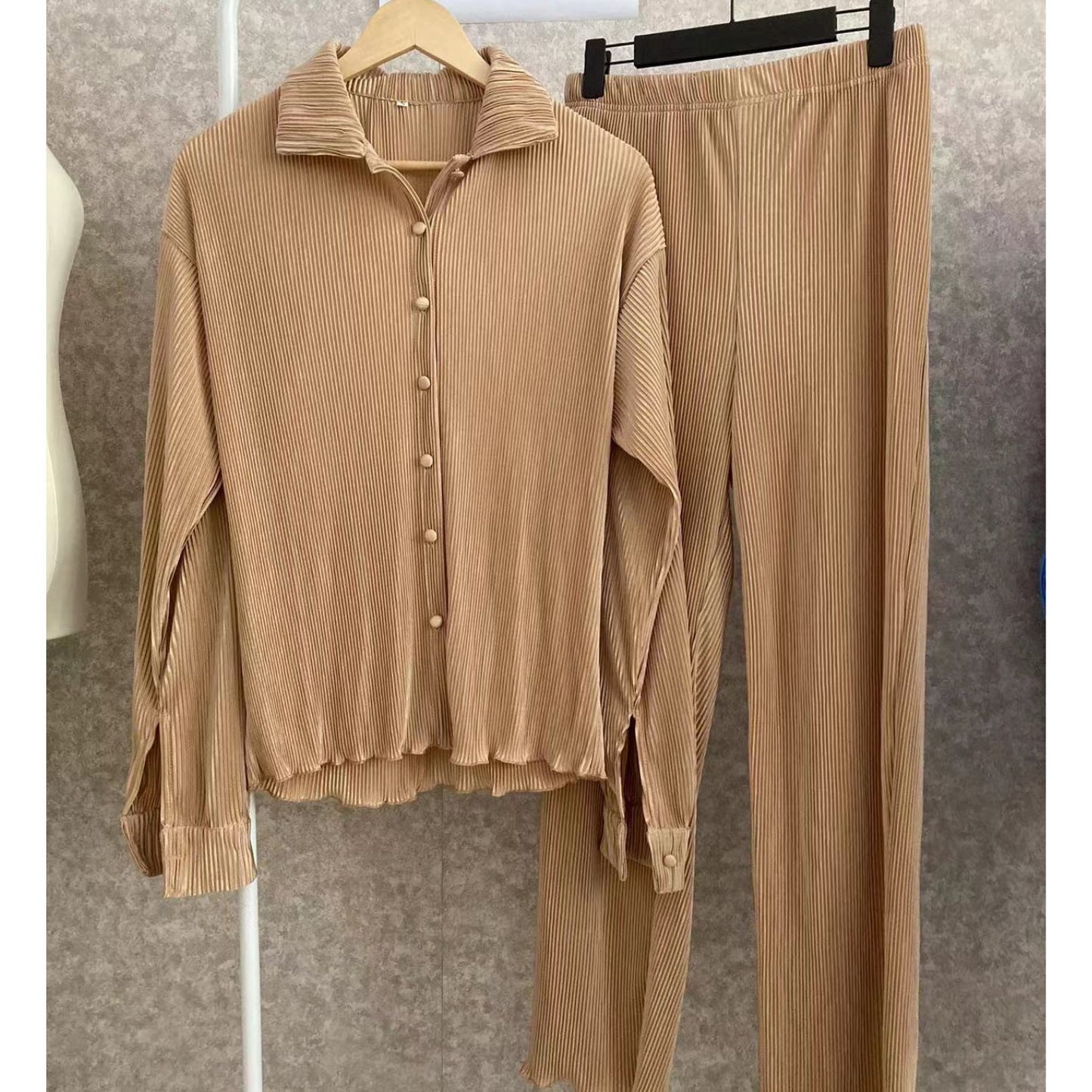 Camila Set Long Sleeve Shirt Tops and Wide Leg Pants Elegant