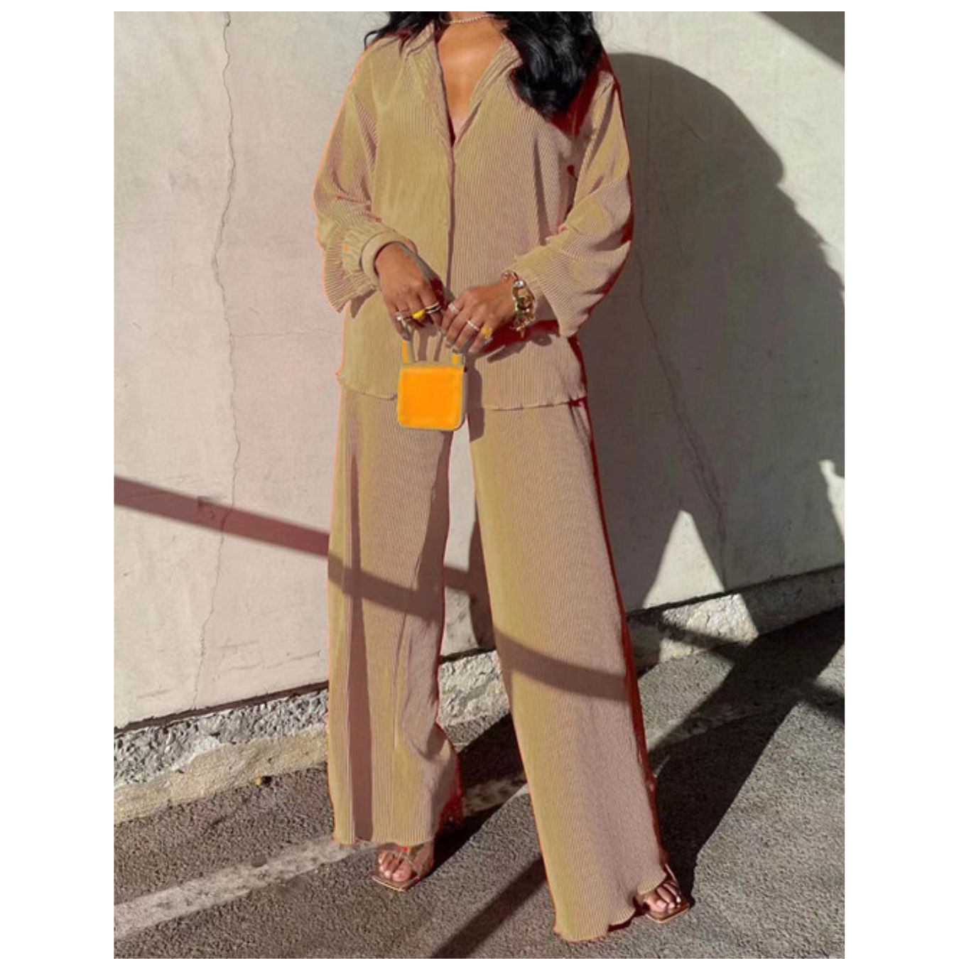 Camila Set Long Sleeve Shirt Tops and Wide Leg Pants Elegant